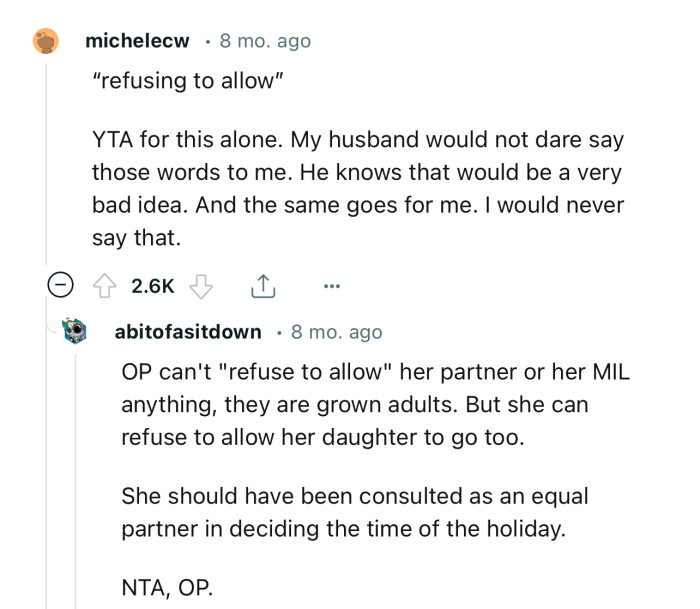 “NTA, OP. You should have been consulted as an equal partner in deciding the time of the holiday.”