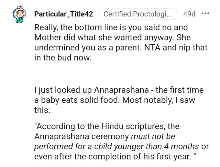 This redditor had to look it up as the OP's mom undermined them as a parent