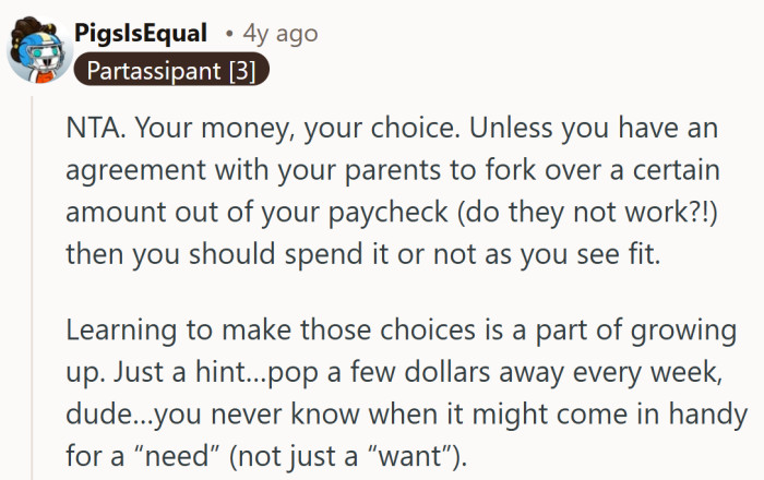 Friendly pat on the back paired with a wink that says, enjoy your money, just tuck a few dollars aside next time.