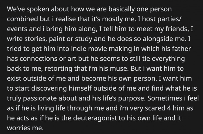 OP is scared that maybe her boyfriend would regret living that way with her when they're older