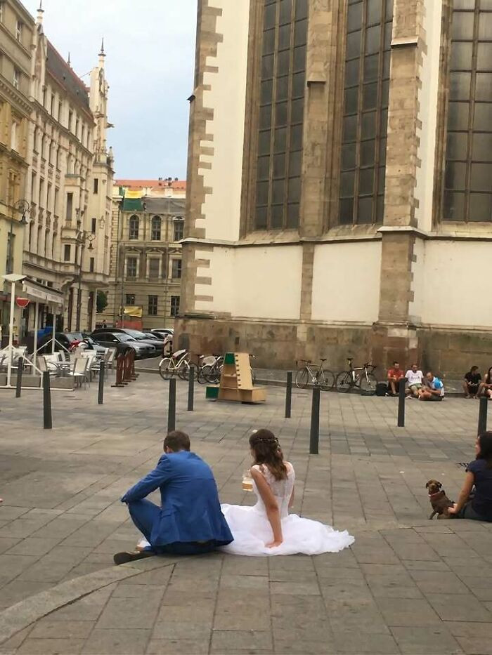 The Wedding Reception Looks A Bit Different This Year. No Tables, No Chairs, Just Vibes And Historical Architecture