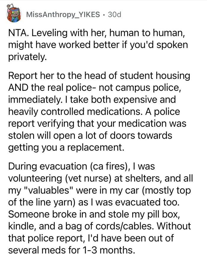 OP should have confronted her classmate privately instead of publicly.