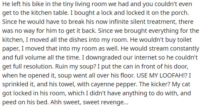 In response to his disruptive behavior, OP took measures to reclaim the shared living space.