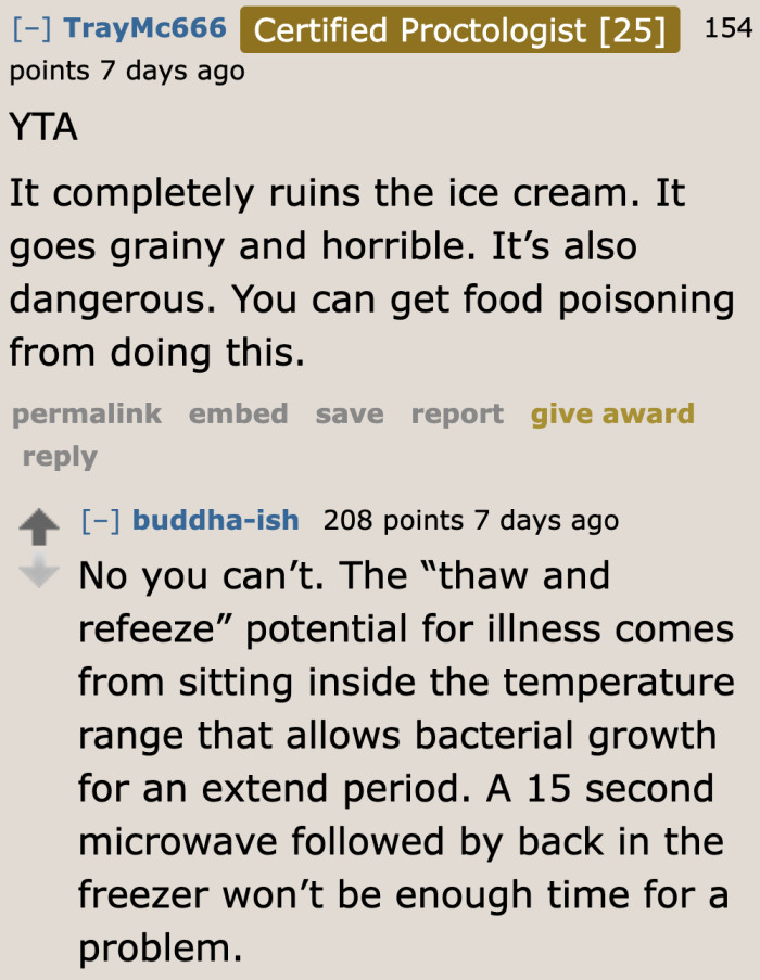 Others exaggerate about the harm that microwaved ice cream can bring.