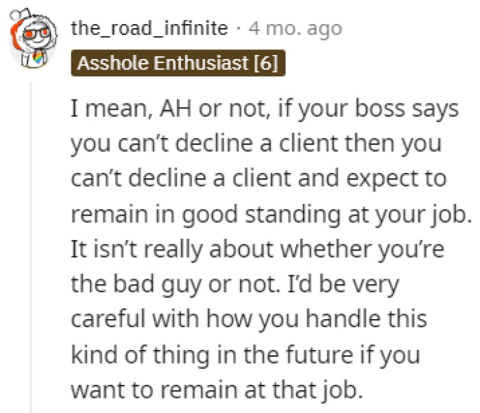 You can't decline a client