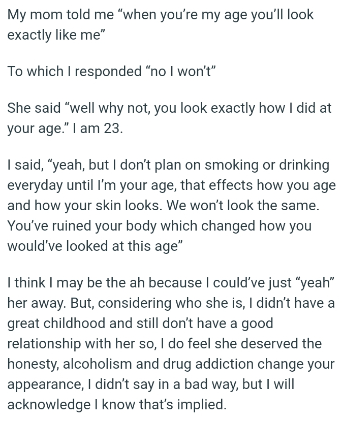OP Told Her Mom That She Had Ruined Her Body, Which Changed How She Would’ve Looked at This Age