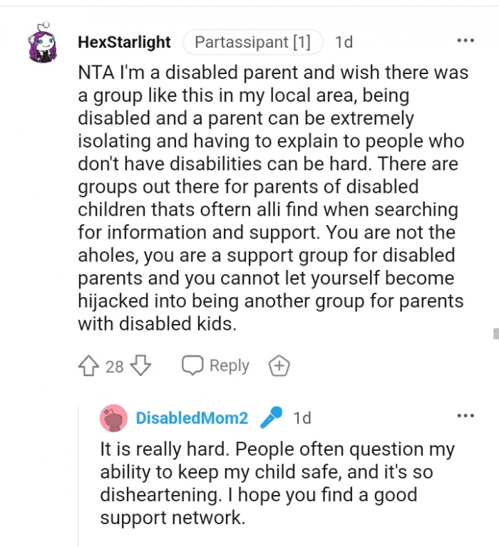 There are groups out there for parents of disabled kids