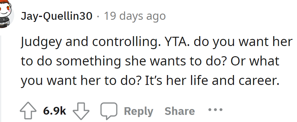 It's judgmental and controlling