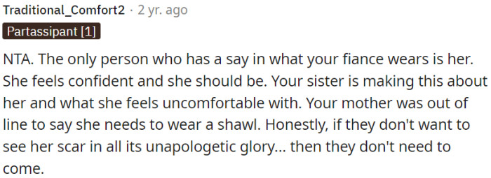 If they can't accept her as she is, they don't need to be part of the wedding.