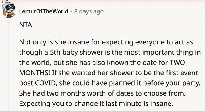 His sister became petty when she thought no one or only a few would show up to OP’s party and was indifferent to him throwing it earlier than hers.