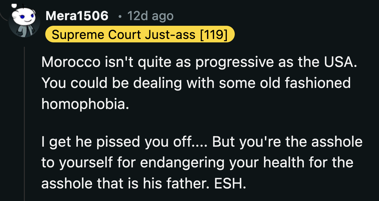 Redditors wondered if OP wasn't singled out by his boyfriend's father because they disapproved of his sexuality and relationship with their son.