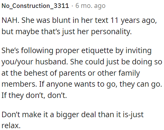 She's following proper etiquette by inviting OP and her husband, possibly due to family influence.