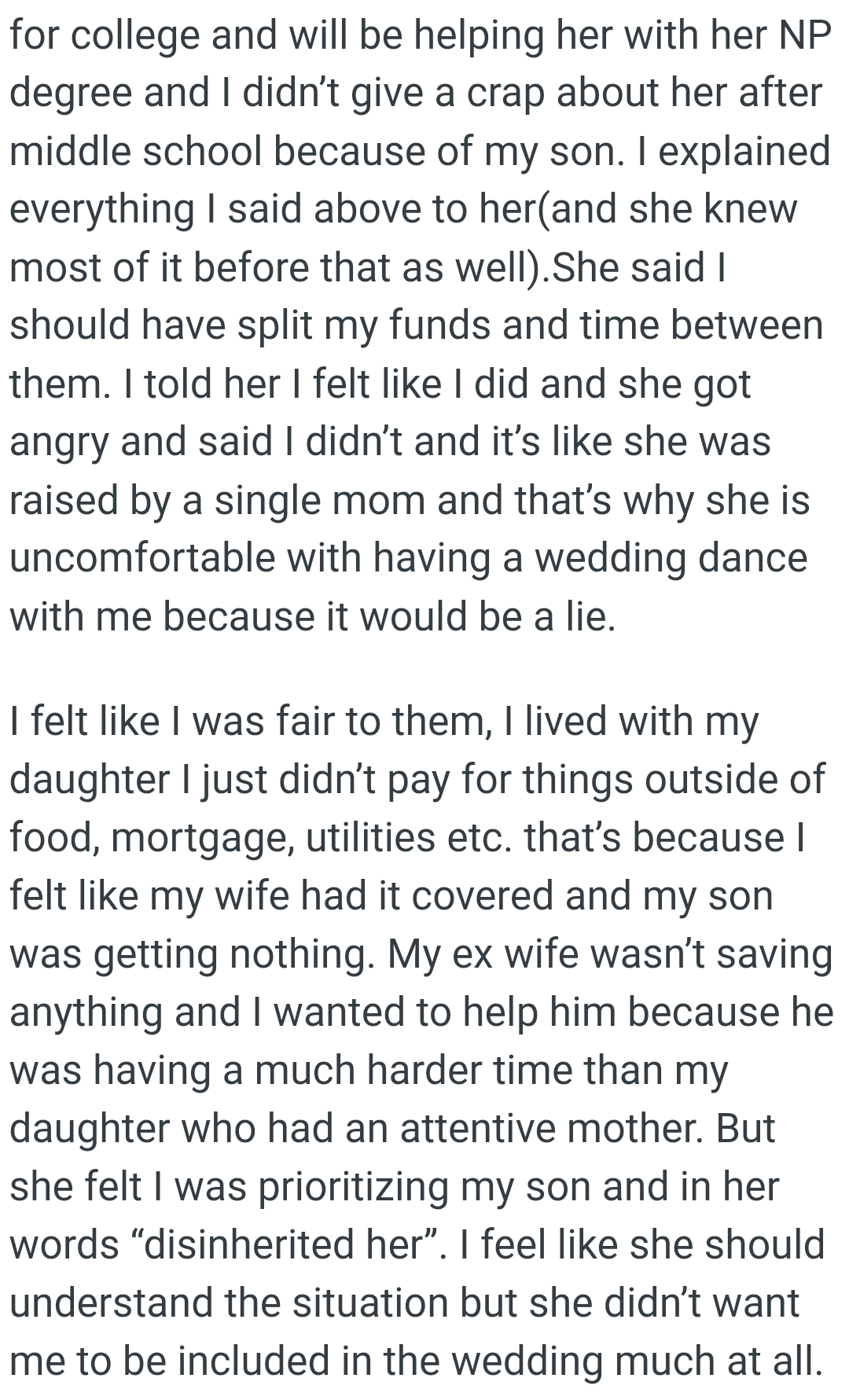 OP didn't pay because he felt like his wife had it covered and his son was getting nothing
