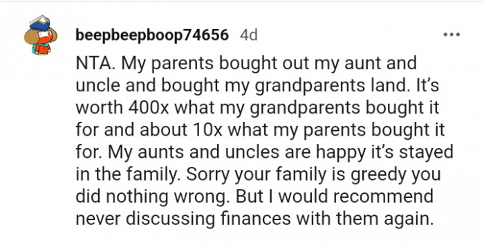 My aunts and uncles are happy it stayed in the family