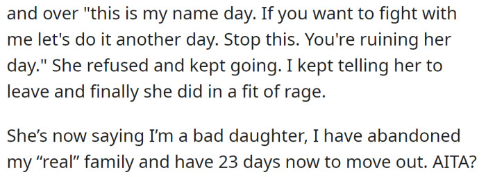 After that, the OP told her to leave: