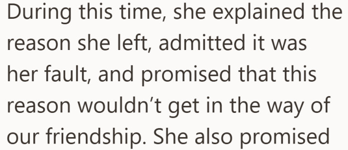 She admitted fault and assured her it would not happen again.