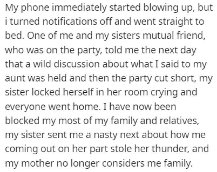 OP went home immediately and the party was cut short