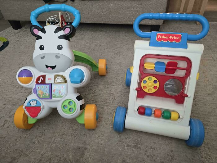 "The Activity Walker My Wife Used As A Baby (CA.1996), Compared To The One Our Son Uses Today"