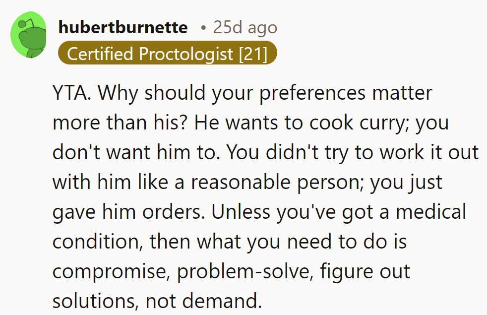 It's a kitchen, not a dictatorship—curry up and find a compromise.