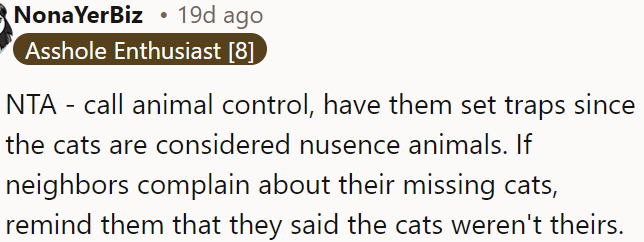 OP needs to call animal control to trap the nuisance cats, and if neighbors complain, OP should remind them they claimed the cats weren't theirs.
