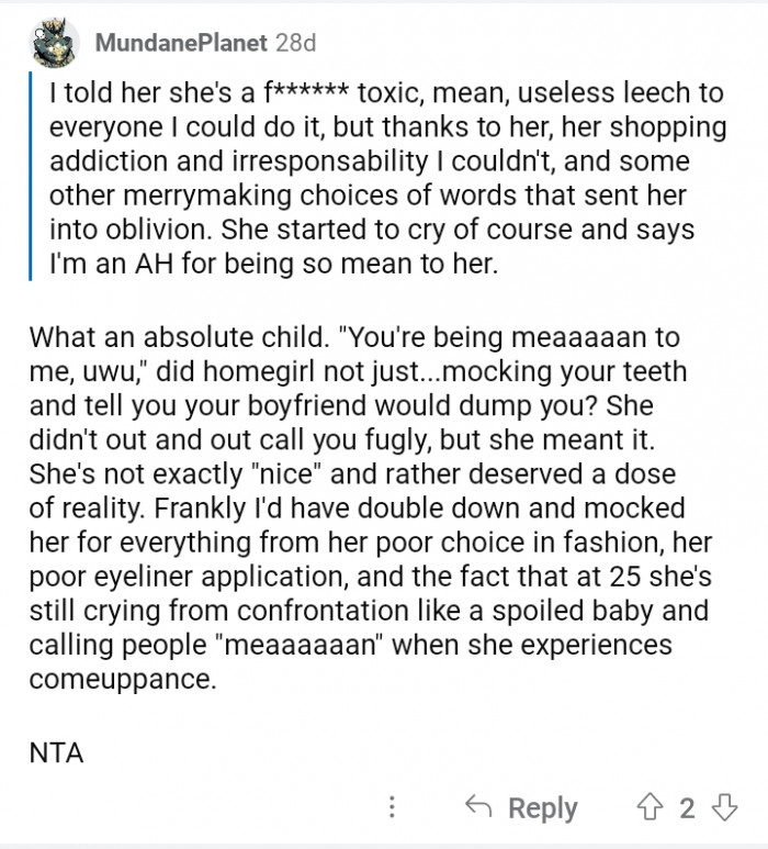 20. What a childish act from her sister.