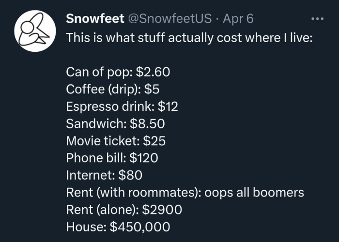This Twitter user is sharing what things actually cost where they live.