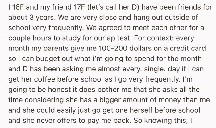 OP is fed up with her friend constantly leeching off her