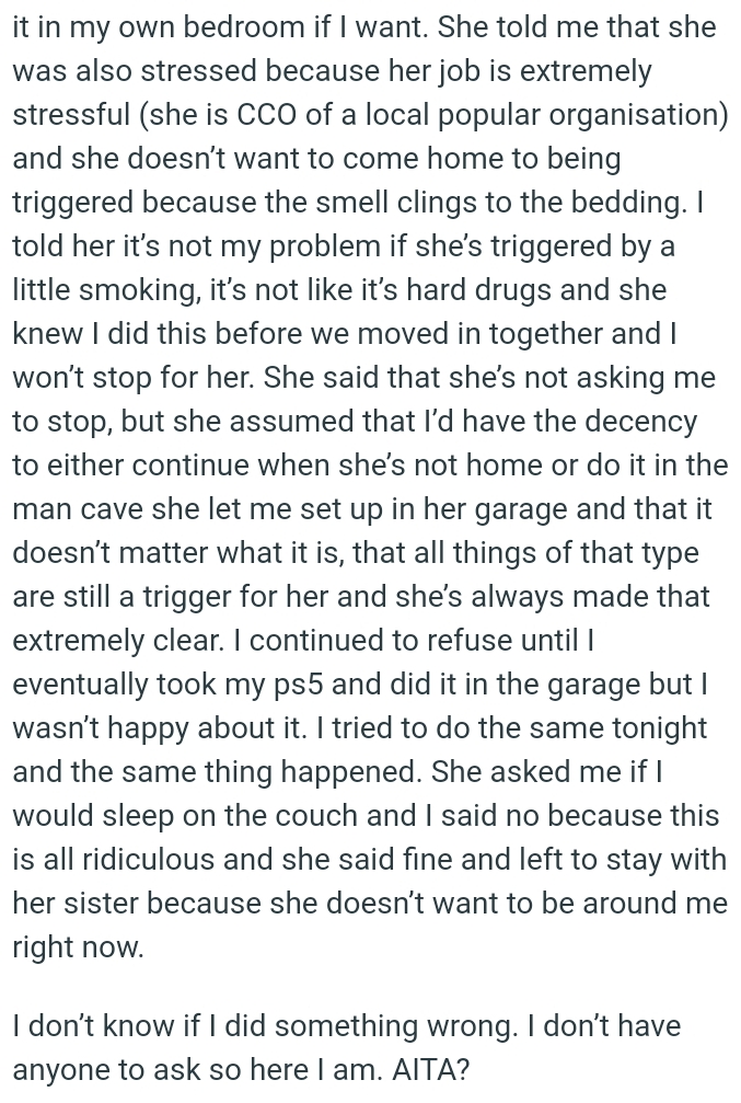 She asked the OP if he would sleep on the couch, and he said no because this is all ridiculous