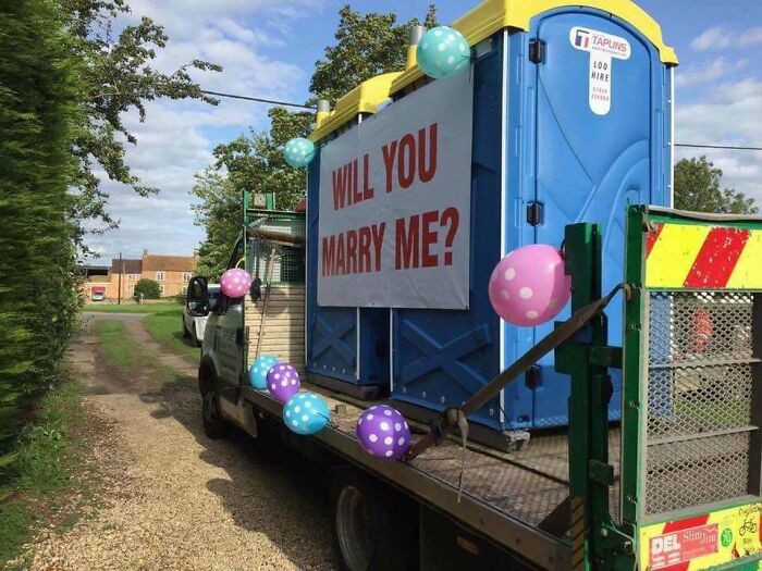 "No Better Way To Propose Than On The Front Of A Portaloo"
