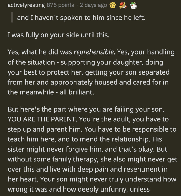 OP can't just act on her emotion because she is the adult that's supposed to guide her son into making better choices in the future