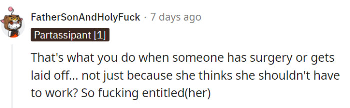 Absolutely on point—expecting her children to serve as an 