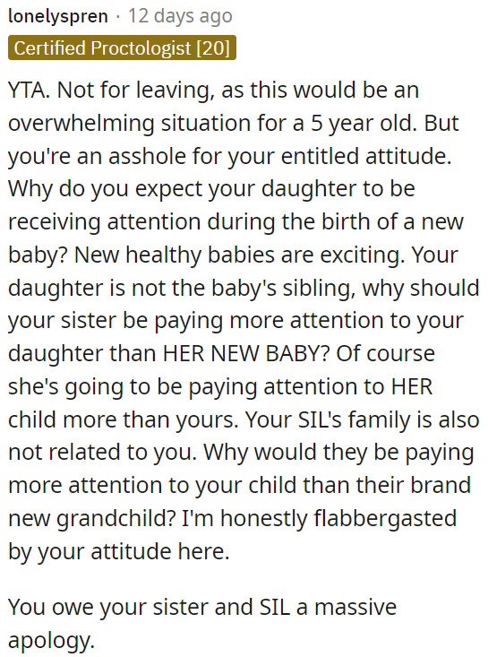 Expecting OP's daughter to receive attention during the visit to the newborn is entitled.