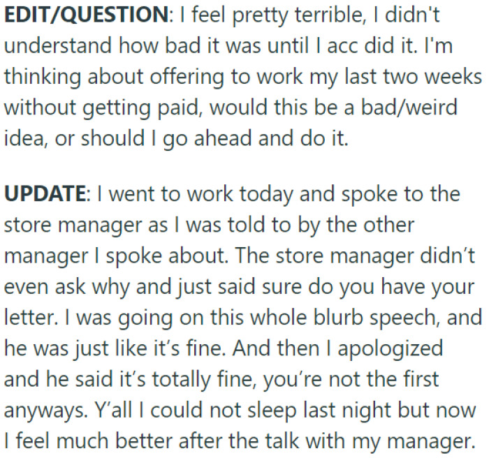 OP feels better after talking to another manager.