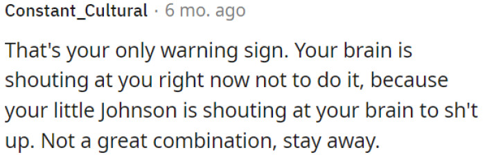 A warning sign urges caution when faced with a decision involving conflicting desires and potential consequences.