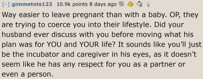 She needs to leave while she's still pregnant.