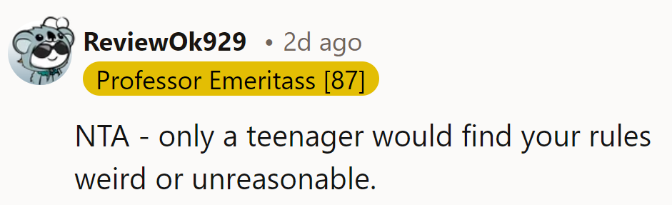 NTA - Only a teenager would think their rules belong in the 