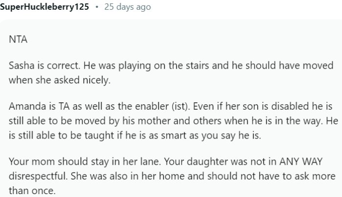 Sasha did not show any signs of disrespect