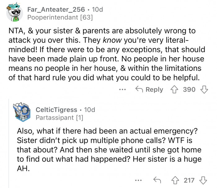 The parents and sister are well aware of OP's nature but still decide to reprimand her.