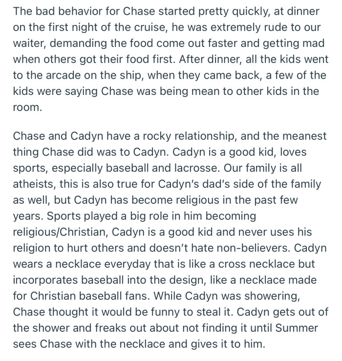 OP’s nephew, Chase, was a menace throughout the cruise