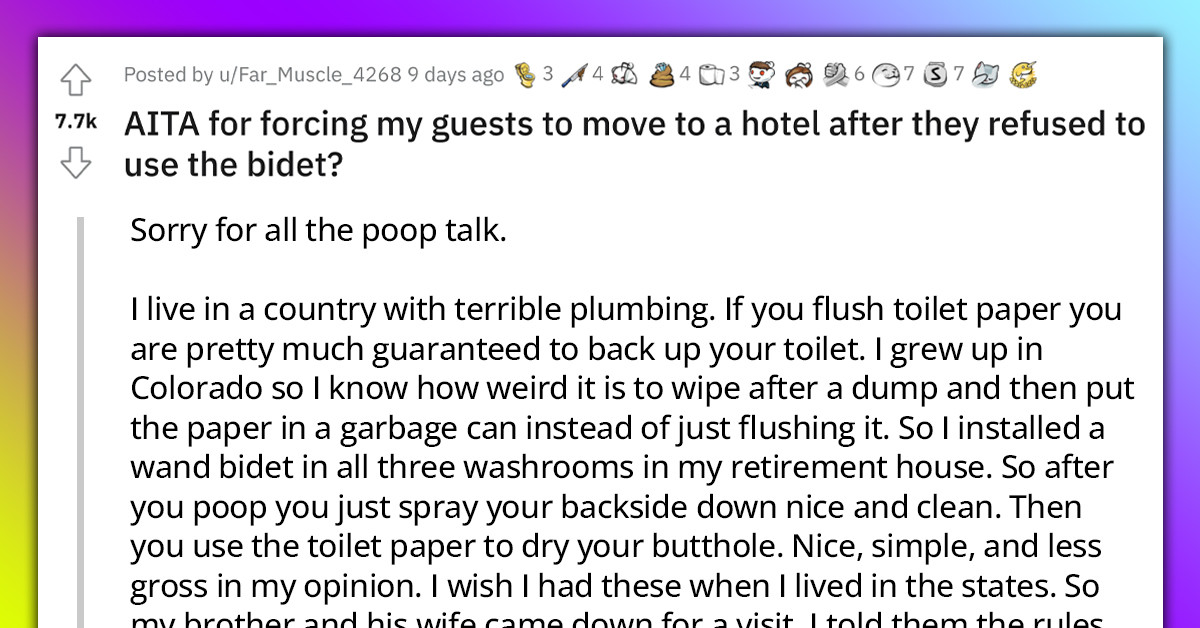 Man Called A Bad Host By His Brother And Wife After Clogging Both Of His Toilets Because They Refused To Use A Bidet