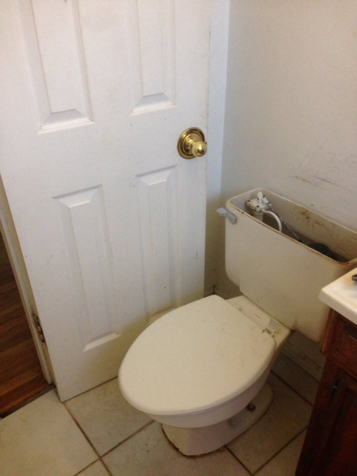 6. “Fixing a toilet leak. I took two trips to Home Depot, worked with a hernia, and had a painful time putting the wax ring and screws on... only to install the toilet and forget about the door. I'm an idiot.”