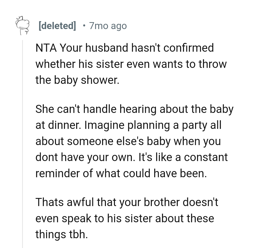 She Couldn't Handle Hearing About a Baby at Dinner, So Why Would She Want to Plan a Baby Shower?