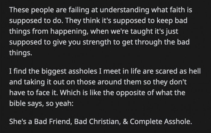 From all the good things she could have learned from her religion, Barbara chose to weaponize it and use it against her grieving friend