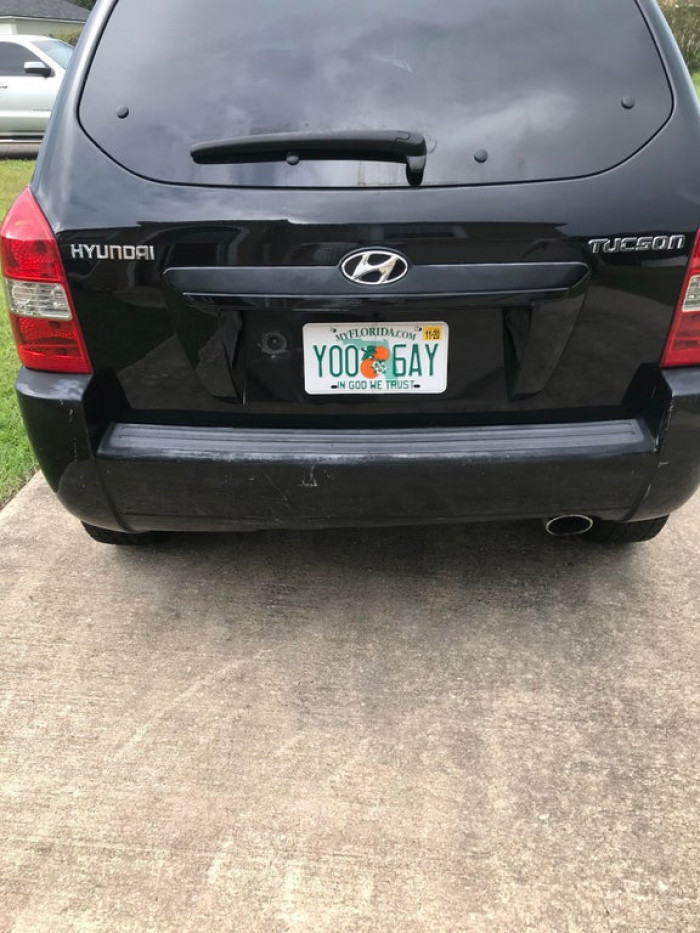 57. My wife got assigned a random tag at the DMV. She didn’t read it until she got home.