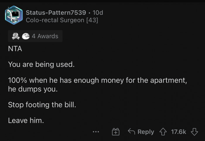 OP needs to stop allowing her fiancé to exploit her in this way.