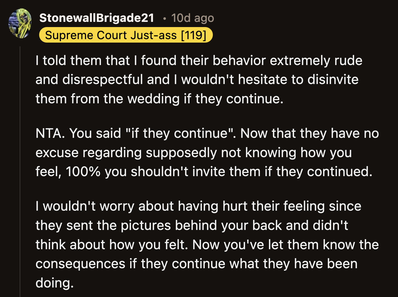 Her brothers have no excuse now if they decide to betray OP.