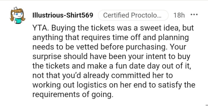 Buying the tickets was a sweet idea but...