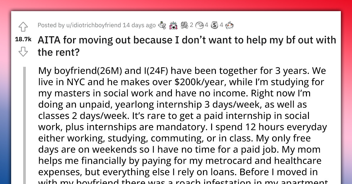Redditor Moves Out Of Boyfriend's Luxury Condo After He Called Her A Gold Digger And Asked Her To Split Rent