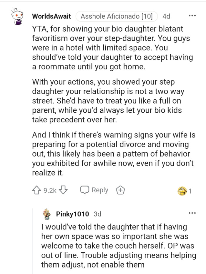 The OP just showed his stepdaughter that the relationship is not a two-way street