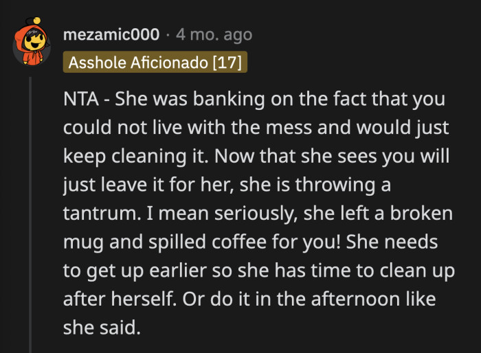 What if her dog got to the coffee shards and spills before OP did? That was so reckless of her.